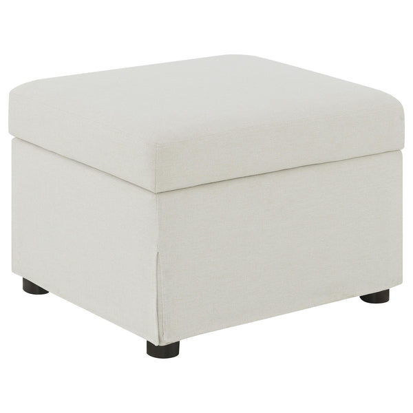 Winter Beige Upholstered Hydraulic Lift Top Storage Ottoman