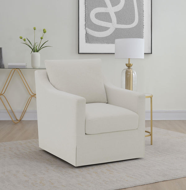 Winter Beige Upholstered Sloped Arm Accent Swivel Chair