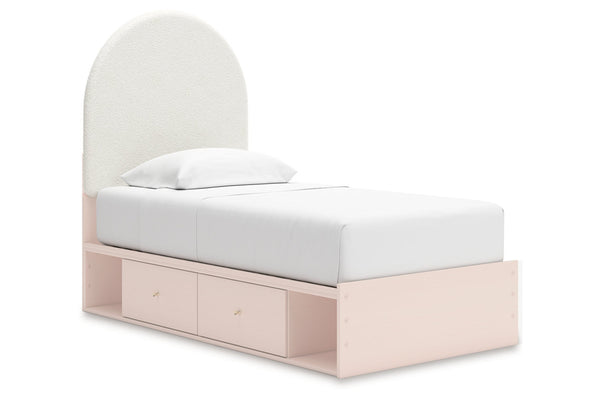 Wistenpine Blush Twin Upholstered Storage Platform Bed with 4 Drawers