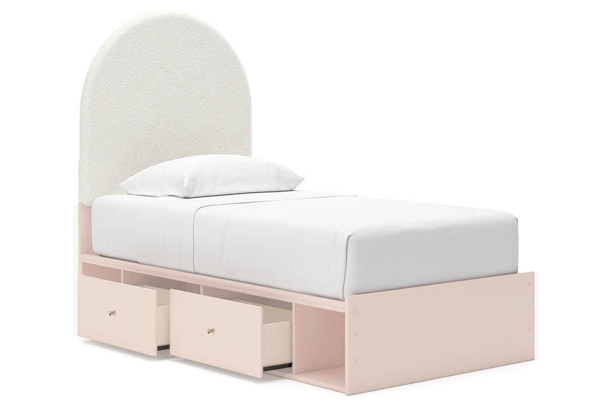 Wistenpine Blush Twin Upholstered Storage Platform Bed with 4 Drawers from Ashley - Luna Furniture
