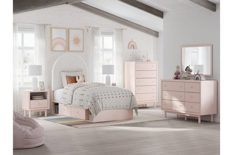 Wistenpine Blush Upholstered Youth Storage Platform Bedroom Set with 2 Drawers from Ashley - Luna Furniture