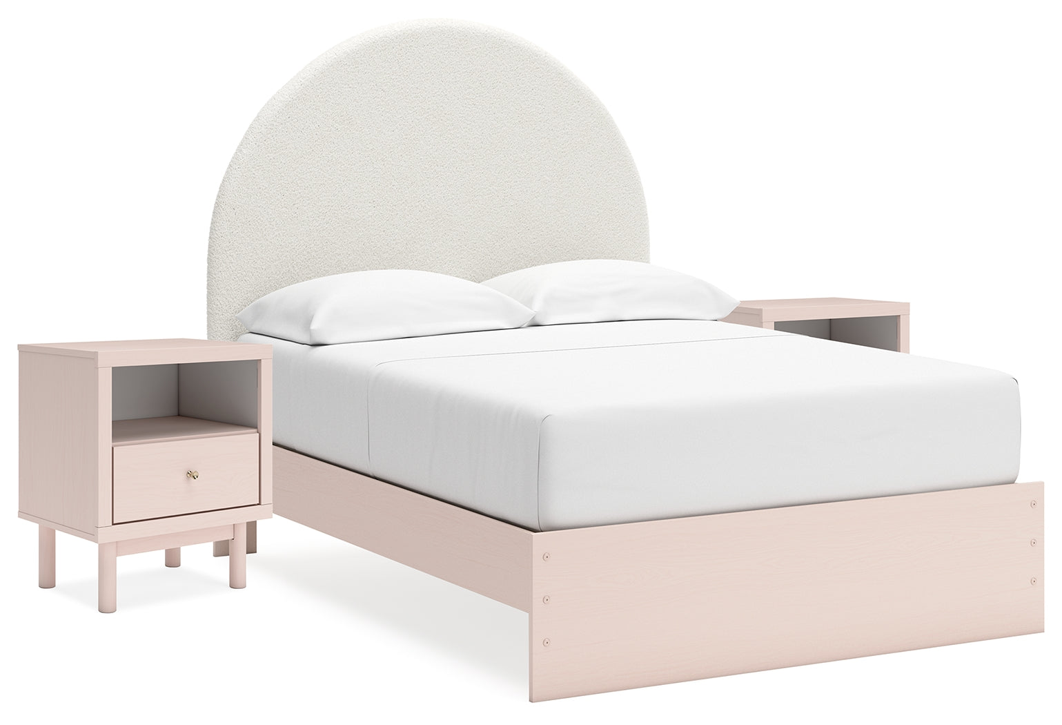 Wistenpine Full Upholstered Panel Bed with 2 Nightstands in Blush from Ashley - Luna Furniture
