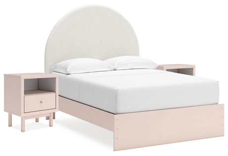 Wistenpine Full Upholstered Panel Bed with 2 Nightstands in Blush from Ashley - Luna Furniture