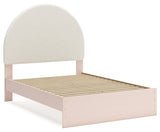 Wistenpine Full Upholstered Panel Bed with Mirrored Dresser and 2 Nightstands in Blush from Ashley - Luna Furniture