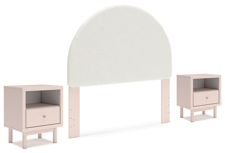 Wistenpine Full Upholstered Panel Headboard with 2 Nightstands in Blush from Ashley - Luna Furniture