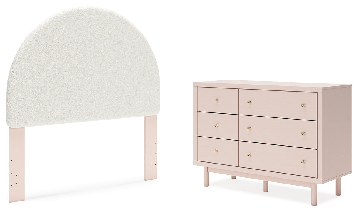 Wistenpine Full Upholstered Panel Headboard with Dresser in Blush from Ashley - Luna Furniture