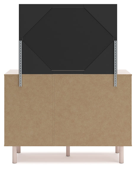 Wistenpine Full Upholstered Panel Headboard with Mirrored Dresser, Chest and 2 Nightstands in Blush from Ashley - Luna Furniture