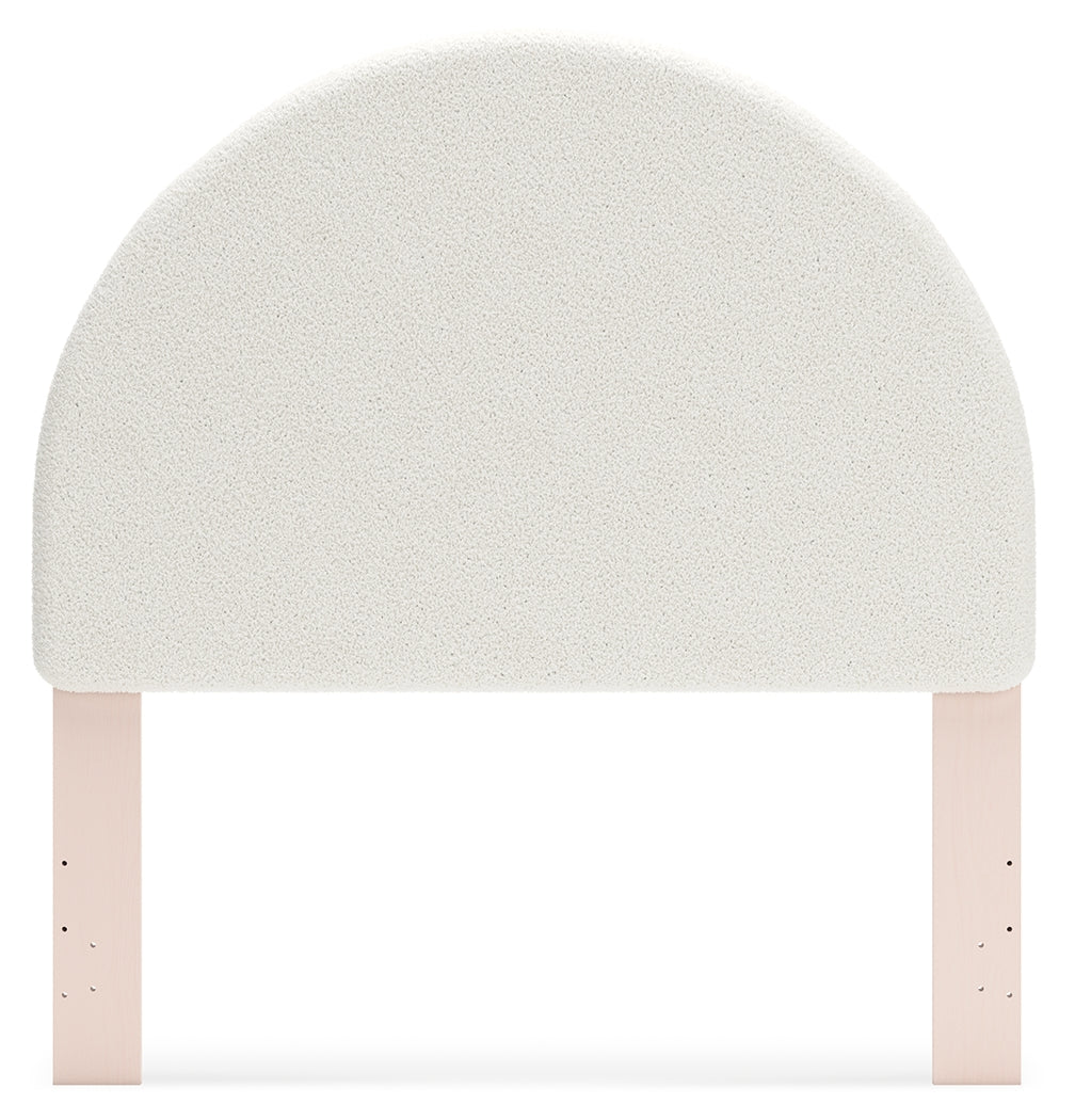Wistenpine Full Upholstered Panel Headboard with Mirrored Dresser and 2 Nightstands in Blush from Ashley - Luna Furniture