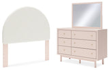 Wistenpine Full Upholstered Panel Headboard with Mirrored Dresser in Blush from Ashley - Luna Furniture