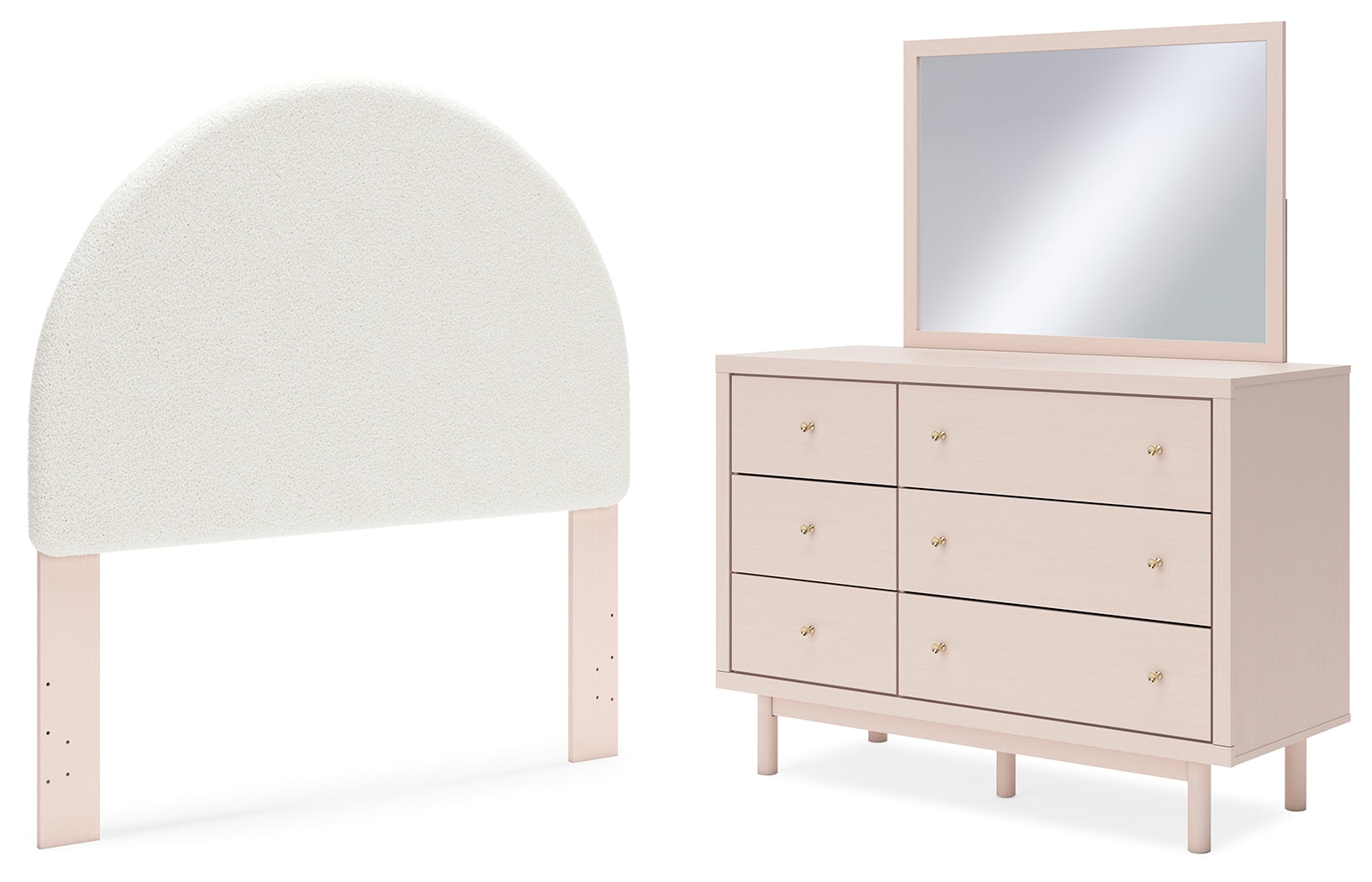 Wistenpine Full Upholstered Panel Headboard with Mirrored Dresser in Blush from Ashley - Luna Furniture
