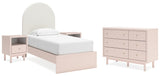 Wistenpine Twin Upholstered Panel Bed with Dresser and 2 Nightstands in Blush from Ashley - Luna Furniture