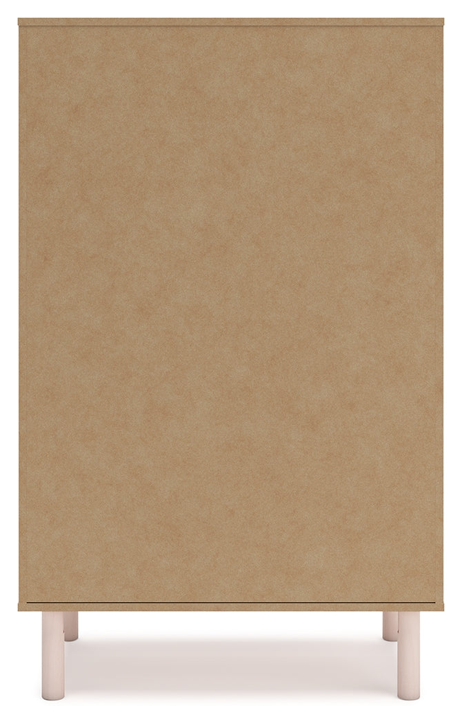 Wistenpine Twin Upholstered Panel Bed with Mirrored Dresser and Chest in Blush from Ashley - Luna Furniture