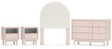 Wistenpine Twin Upholstered Panel Headboard with Dresser and 2 Nightstands in Blush from Ashley - Luna Furniture