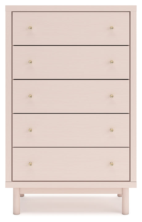 Wistenpine Twin Upholstered Panel Headboard with Mirrored Dresser, Chest and 2 Nightstands in Blush from Ashley - Luna Furniture