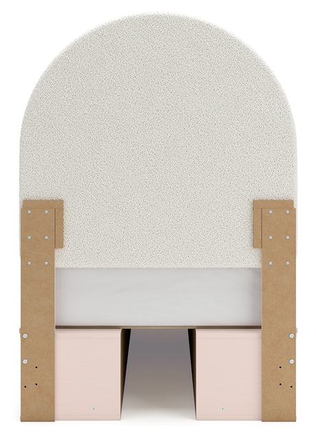 Wistenpine Twin Upholstered Panel Headboard with Mirrored Dresser, Chest and 2 Nightstands in Blush from Ashley - Luna Furniture