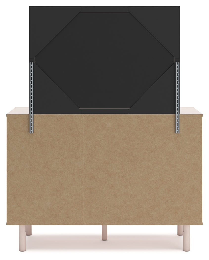 Wistenpine Twin Upholstered Panel Headboard with Mirrored Dresser and 2 Nightstands in Blush from Ashley - Luna Furniture