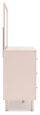 Wistenpine Twin Upholstered Panel Headboard with Mirrored Dresser and Chest in Blush from Ashley - Luna Furniture