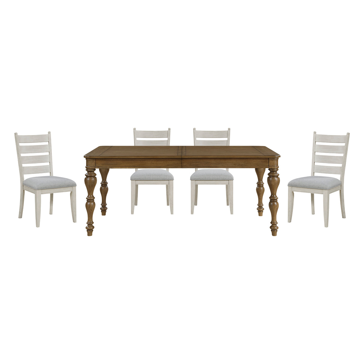 Wyatt Brown/Weathered White/Gray 5-Piece 91" Extendable Dining Room Set from Homelegance - Luna Furniture