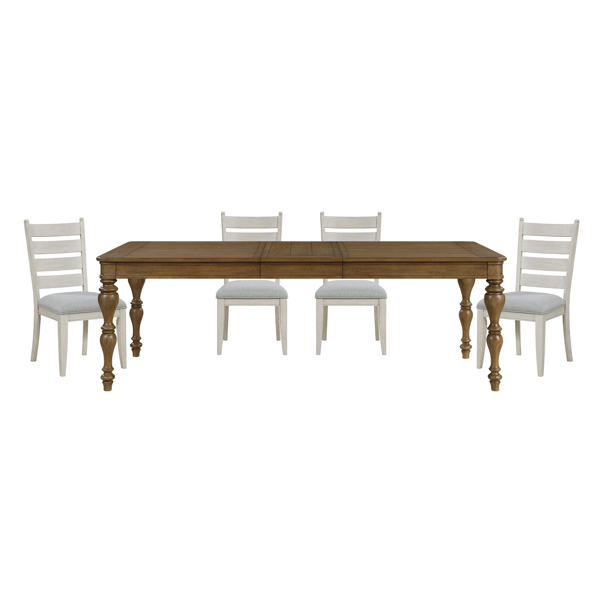 Wyatt Brown/Weathered White/Gray 5-Piece 91" Extendable Dining Room Set from Homelegance - Luna Furniture