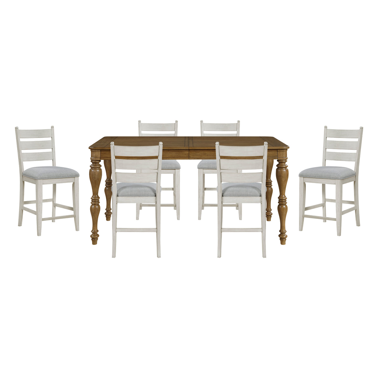 Wyatt Brown/Weathered White/Gray 7-Piece 91" Extendable Counter Height Set from Homelegance - Luna Furniture