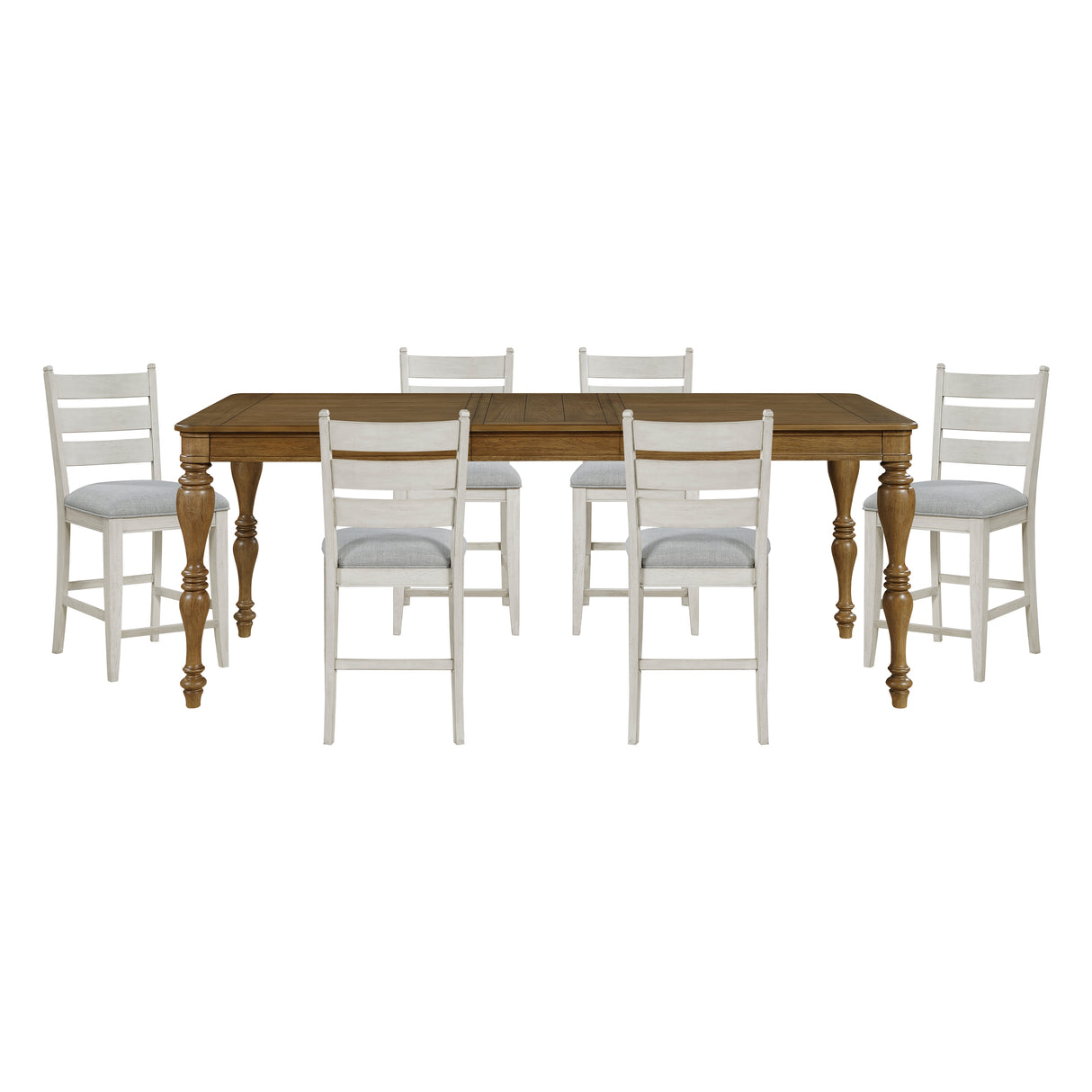 Wyatt Brown/Weathered White/Gray 7-Piece 91" Extendable Counter Height Set from Homelegance - Luna Furniture