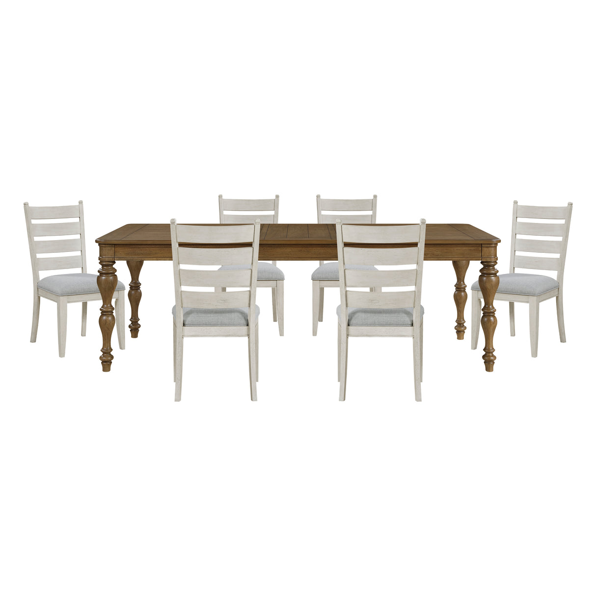 Wyatt Brown/Weathered White/Gray 7-Piece 91" Extendable Dining Room Set from Homelegance - Luna Furniture