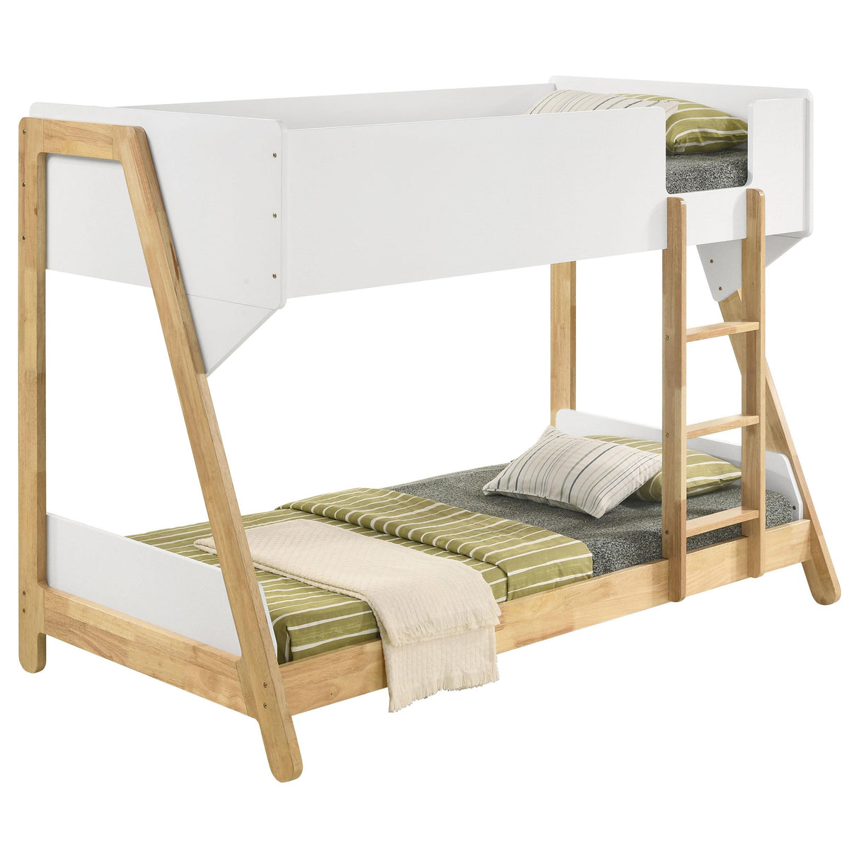 Wyatt White and Natural Wood Twin Over Twin Bunk Bed from Coaster - Luna Furniture