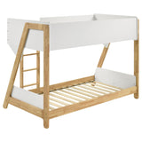 Wyatt White and Natural Wood Twin Over Twin Bunk Bed from Coaster - Luna Furniture