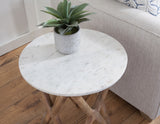 Wyman Banswara 20″ Round White Marble Top End Table from Steve Silver - Luna Furniture
