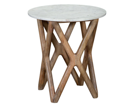 Wyman Banswara 20″ Round White Marble Top End Table from Steve Silver - Luna Furniture