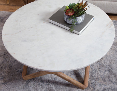 Wyman Banswara 36″ Round White Marble Top Cocktail Table from Steve Silver - Luna Furniture