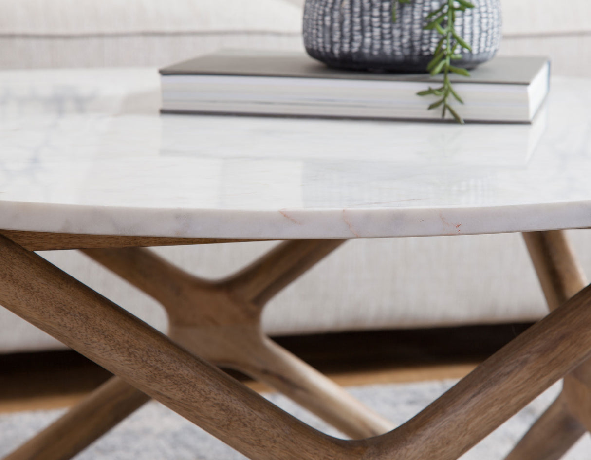 Wyman Banswara 36″ Round White Marble Top Cocktail Table from Steve Silver - Luna Furniture