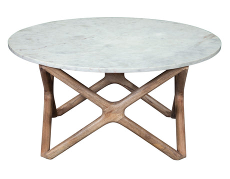 Wyman Banswara 36″ Round White Marble Top Cocktail Table from Steve Silver - Luna Furniture