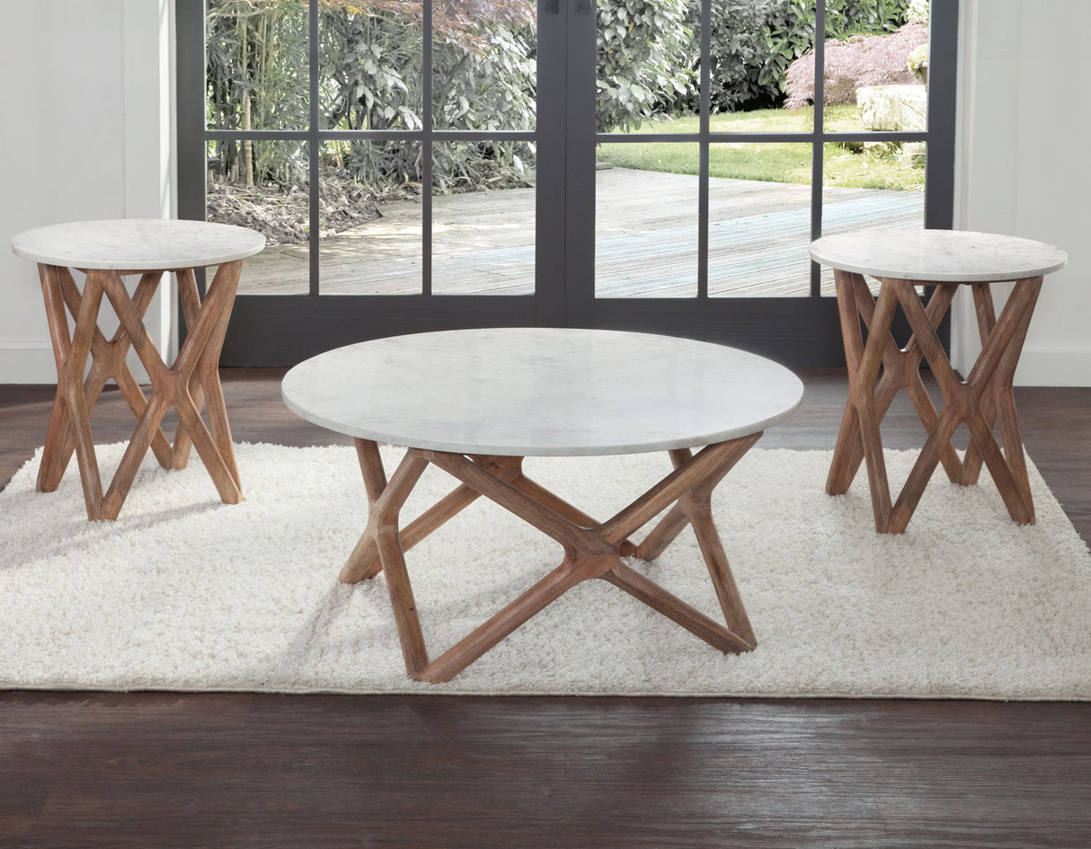 Wyman Banswara 36″ Round White Marble Top Cocktail Table from Steve Silver - Luna Furniture