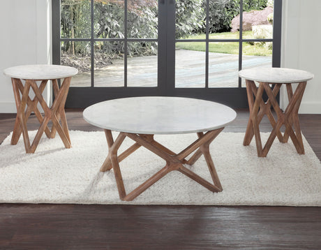Wyman Banswara 36″ Round White Marble Top Cocktail Table from Steve Silver - Luna Furniture