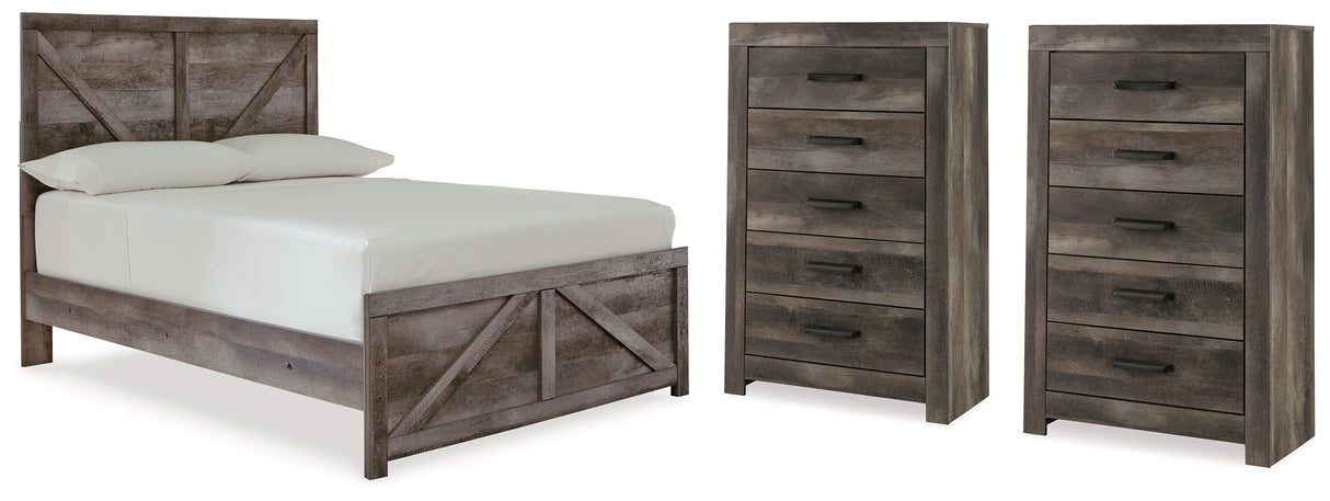 Wynnlow Gray Full Crossbuck Panel Bed and 2 Chests from Ashley Furniture - Luna Furniture