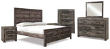 Wynnlow King Crossbuck Panel Bed with Mirrored Dresser, Chest and 2 Nightstands in Gray from Ashley - Luna Furniture