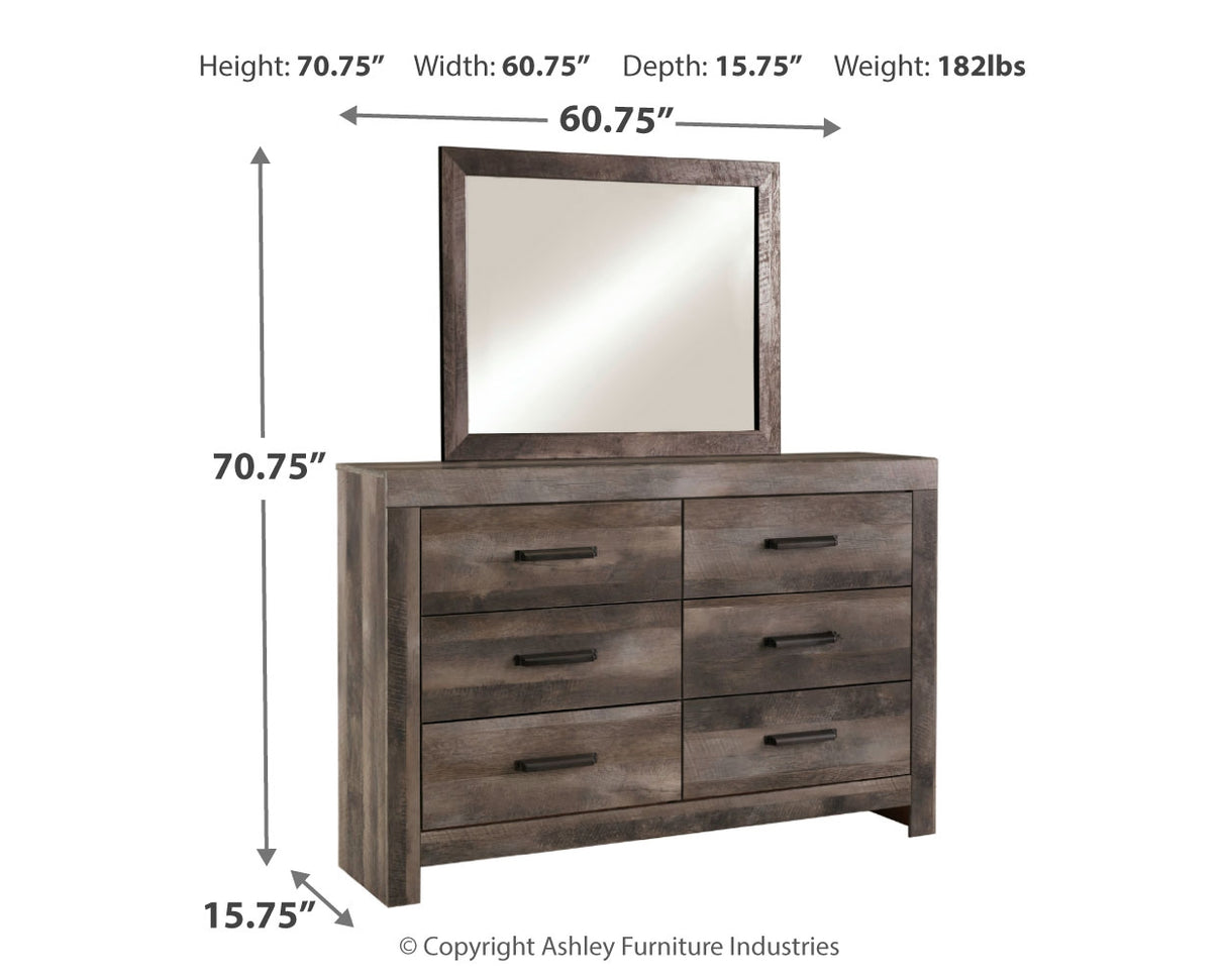 Wynnlow King Crossbuck Panel Bed with Mirrored Dresser, Chest and 2 Nightstands in Gray from Ashley - Luna Furniture