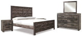 Wynnlow King Crossbuck Panel Bed with Mirrored Dresser and 2 Nightstands in Gray from Ashley - Luna Furniture