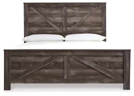 Wynnlow King Crossbuck Panel Bed with Mirrored Dresser and 2 Nightstands in Gray from Ashley - Luna Furniture
