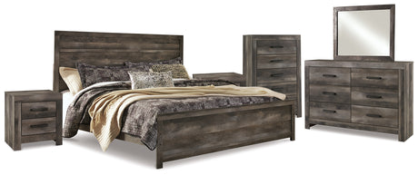 Wynnlow King Panel Bed with Mirrored Dresser, Chest and 2 Nightstands in Gray from Ashley - Luna Furniture