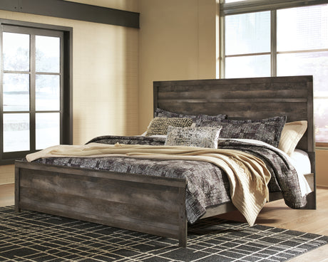 Wynnlow King Panel Bed with Mirrored Dresser, Chest and 2 Nightstands in Gray from Ashley - Luna Furniture
