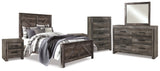 Wynnlow Queen Crossbuck Panel Bed with Mirrored Dresser, Chest and 2 Nightstands in Gray from Ashley - Luna Furniture
