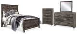 Wynnlow Queen Crossbuck Panel Bed with Mirrored Dresser and Chest in Gray from Ashley - Luna Furniture