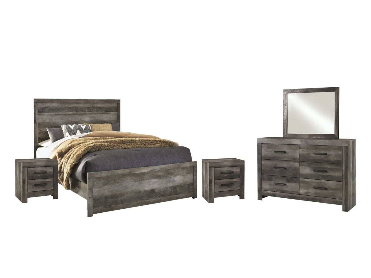 Wynnlow Queen Panel Bed with Mirrored Dresser and 2 Nightstands in Gray from Ashley Furniture - Luna Furniture