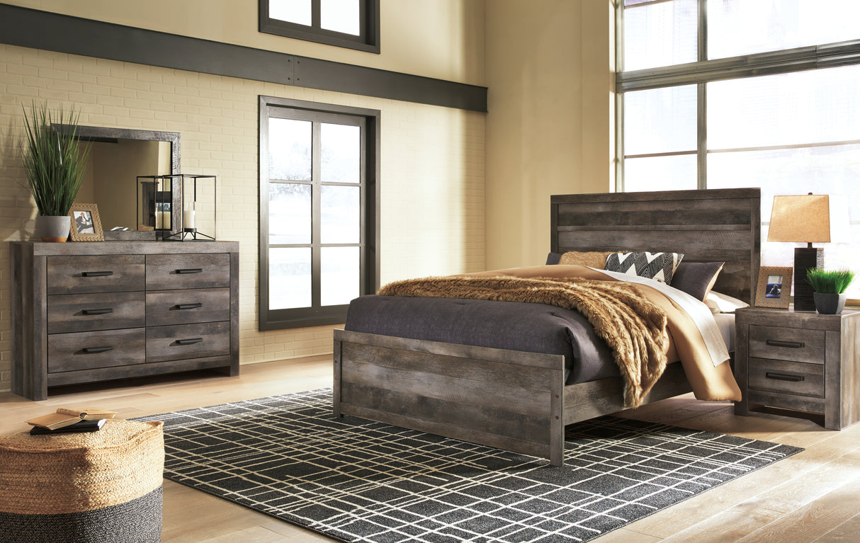 Wynnlow Queen Panel Bed with Mirrored Dresser and 2 Nightstands in Gray from Ashley Furniture - Luna Furniture