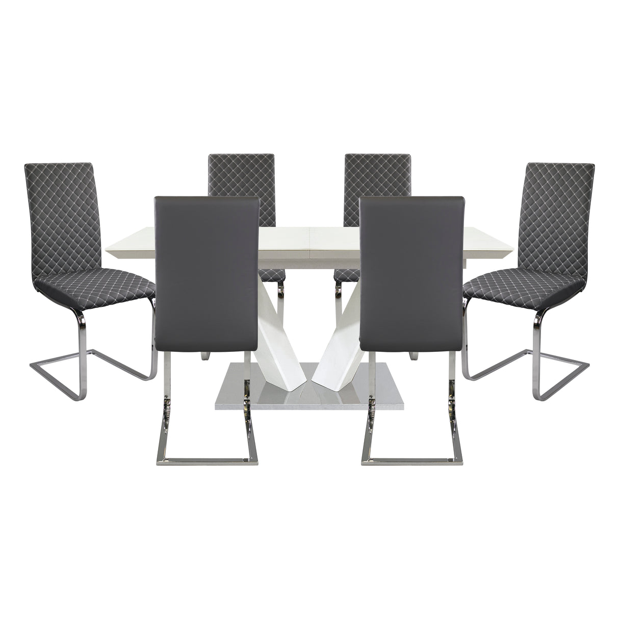Yannis Chrome Metal/Gray Faux Leather 7-Piece Dining Set from Homelegance - Luna Furniture