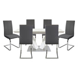 Yannis Chrome Metal/Gray Faux Leather 7-Piece Dining Set from Homelegance - Luna Furniture
