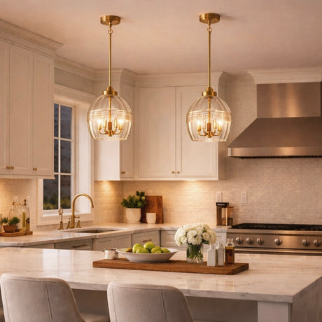 Zen Five Pendant Chain Hanging Light with Clear Glass - Satin Brass from Ashcroft Furniture - Luna Furniture