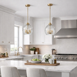 Zen Five Pendant Chain Hanging Light with Clear Glass - Satin Brass from Ashcroft Furniture - Luna Furniture